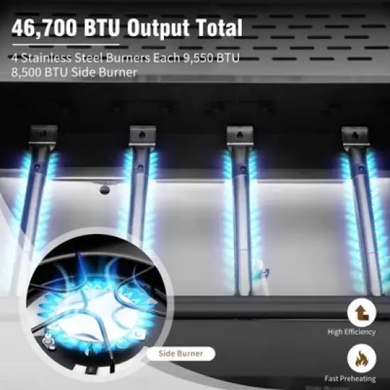 Captiva Designs 4-Burner Propane BBQ Grill with Side Burner & Porcelain-Enameled Cast Iron Grates - 46,700 BTU image {5}