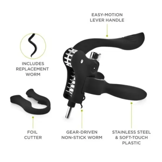 True Virtuoso Easy Lever Corkscrew, Stainless Steel And Ergonomic Soft Touch Handle image {6}