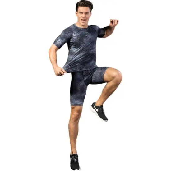 Anna-Kaci Active Men's Honeycomb Textured Compression Shirt with Short Sleeves and Stretch Fit image {6}