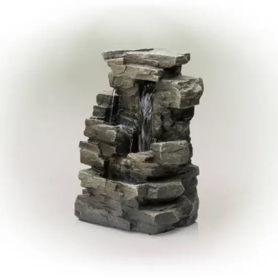 13" Resin Waterfall Tabletop Fountain with LED Lights Gray - Alpine Corporation image {2}