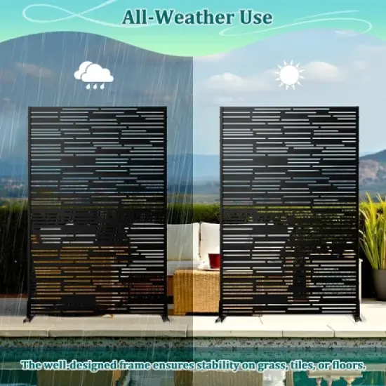 TOAOTBNBO Metal Privacy Screen, Decorative Privacy Fence Panels with Stand, Outdoor Privacy Screen for Garden, Black image {4}