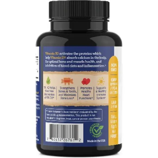 Forest Leaf K2 + D3 100 MCG - 5000 IU Formula, Supports Immune System, Bone & Heart Health - 60 Caps image {9}