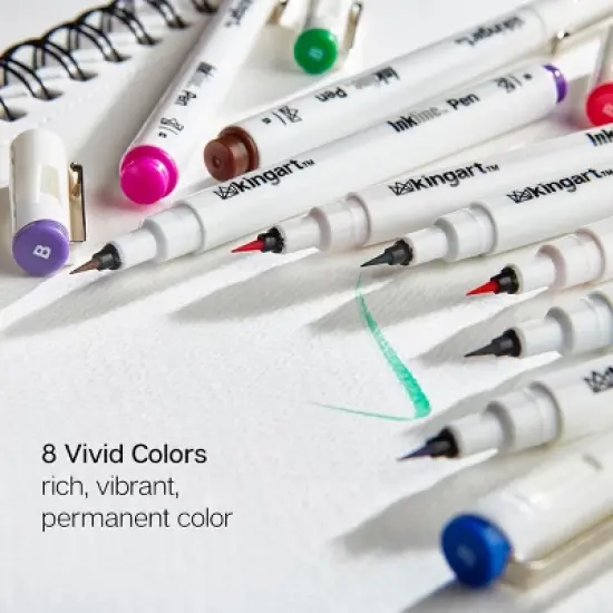 KINGART PRO Inkline Brush Tip Pens, 8 Colors image {3}