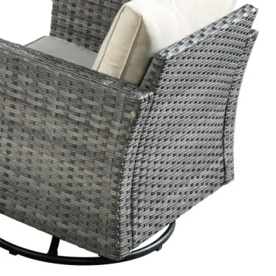 Ovios Venice 11pc Wicker Outdoor Patio Furniture Set Conversation Sofa with a Metal Fire Pit, Swivel Chairs and Cushions image {10}