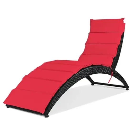 Costway Folding Patio Rattan Lounge Chair Chaise Cushioned Portable Garden image {1}