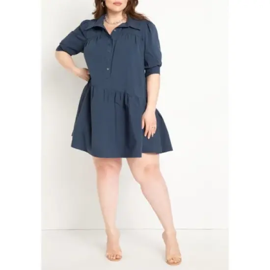 ELOQUII Women&rsquo;s Plus Size Mini Dress With Asym Flounce image {2}