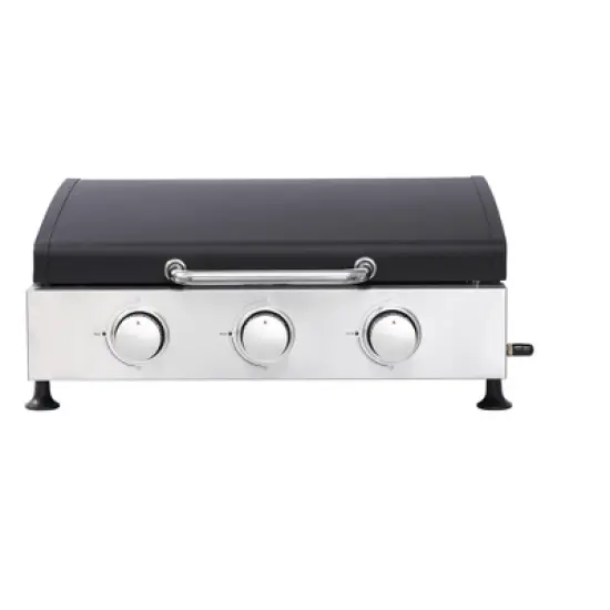 3-Burner Gas Grill with Teppanyaki Plate, Cast Iron Grids, Stainless Steel Plancha, Pull-Out Grease Tray, 28,680 BTU Outdoor BBQ Station image {3}