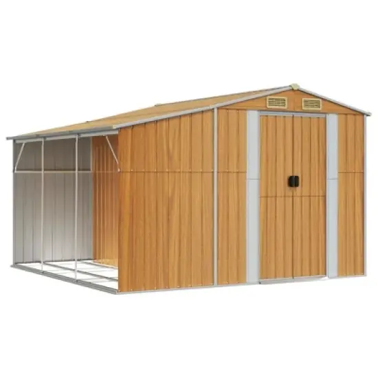 vidaXL Garden shed Galvanized Steel Outdoor Storage - Sloping roof, firewood Stand, Light Brown image {12}