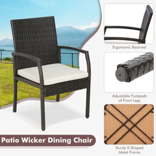 Costway 5PCS Patio  Dining Set Cushion Armchairs Acacia Wood Table with Umbrella Hole image {5}