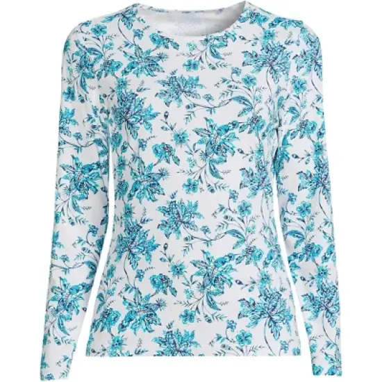 Lands' End Women's Long Crew Neck Long Sleeve Rash Guard UPF 50 Sun Protection Modest Swim Tee image {14}