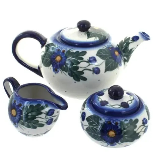 Blue Rose Polish Pottery 1700 WR Unikat 3 Piece Tea Set image {2}