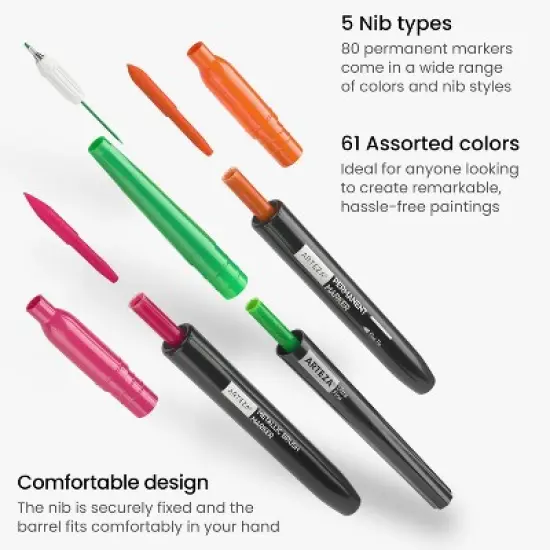 Arteza Ultimate Permanent Marker Set, Assorted Nibs - 80 Pack image {3}
