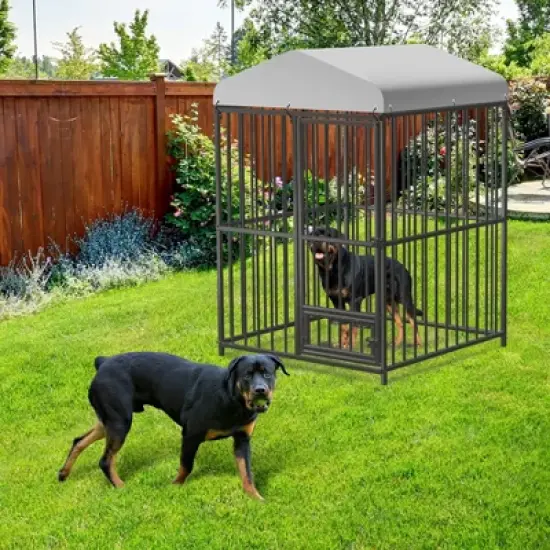 Large Outdoor Dog Kennel, Metal Dog Cage with Waterproof Roof, Rotating Feeding Bowl and Lock, for All Dog Breeds for Backyard image {3}