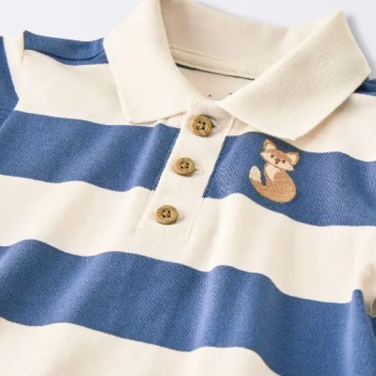 Baby Boys' 2pc Fox Striped Polo Shorts Set - Cloud Island&trade; Navy Blue image {2}