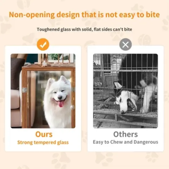 Artloge Modern Extra Large Heavy Duty Dog Crate Tempered Glass Brown Pet Cage with Anti-Rust Aluminum Frame Lockable Casters & Spacious Interior,XL image {9}