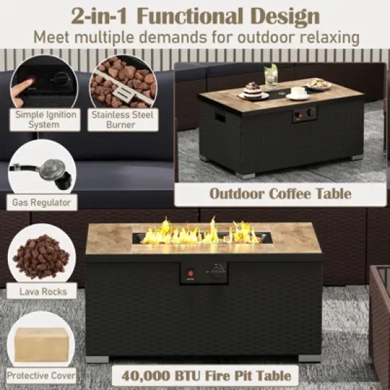 Tangkula 12 PCS Furniture Set w/ 32" Fire Pit Table & Propane Tank Cover Outdoor image {3}