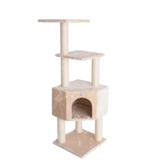 GleePet GP78480321 48-Inch Real Wood Cat Tree In Beige With Perch And Playhouse image {1}