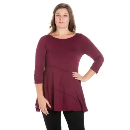 24seven Comfort Apparel Womens Plus Size Ruched Sleeve Swing Tunic Top image {7}