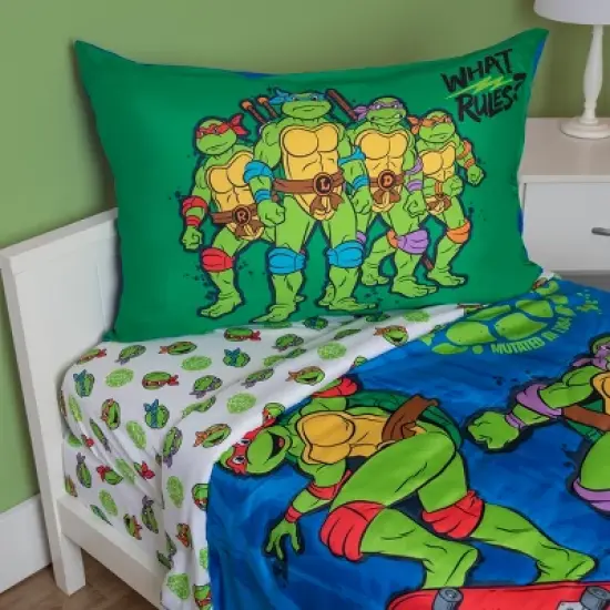 NoJo Teenage Mutant Ninja Turtles 4 Piece Toddler Bed Set - Includes a Comforter, Fitted Bottom Sheet, Flat Top Sheet, Reversible Pillowcase image {7}