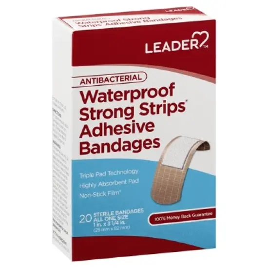 Leader Antibacterial Waterproof Strong Strips All One Size Adhesive Bandages 20 ea image {7}
