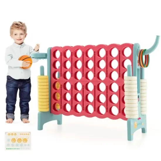 Costway Jumbo 4-to-Score 4 in A Row Giant Game Set with Stickers for Kids Adults Family Fun Red/Yellow image {7}