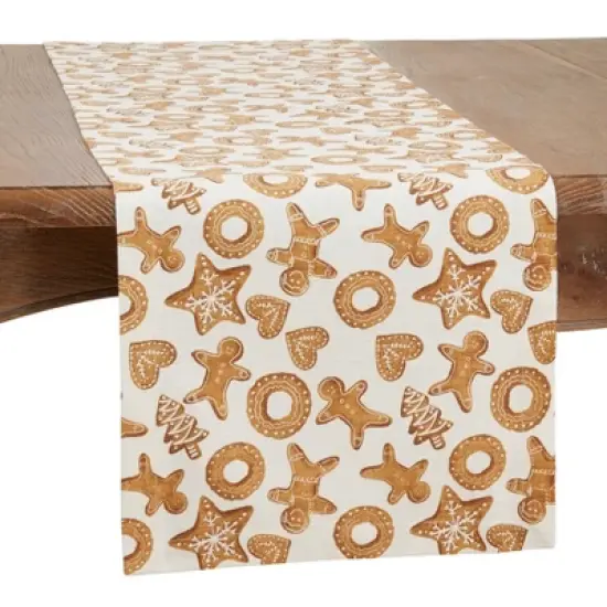 Saro Lifestyle Gingerbread Design Table Runner, Brown, 14" x 72" image {3}