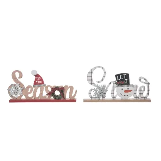 Transpac Rustic Wood Word Sitter Set of 2 Christmas Home Decorations Decorative Objects for Holiday Cheer image {1}