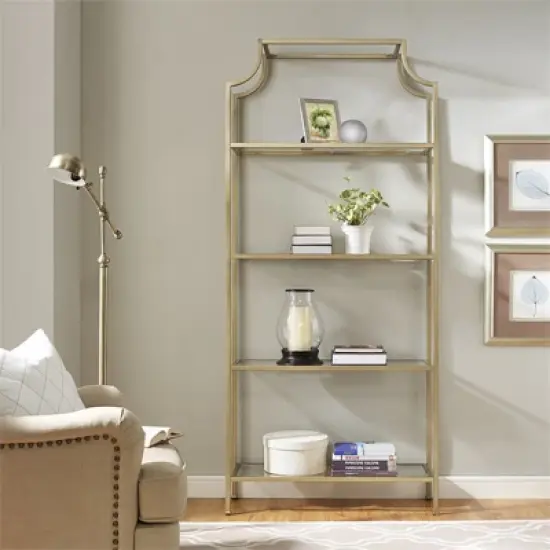 Metal Glass Bookcase in Antique Gold - Pemberly Row image {6}