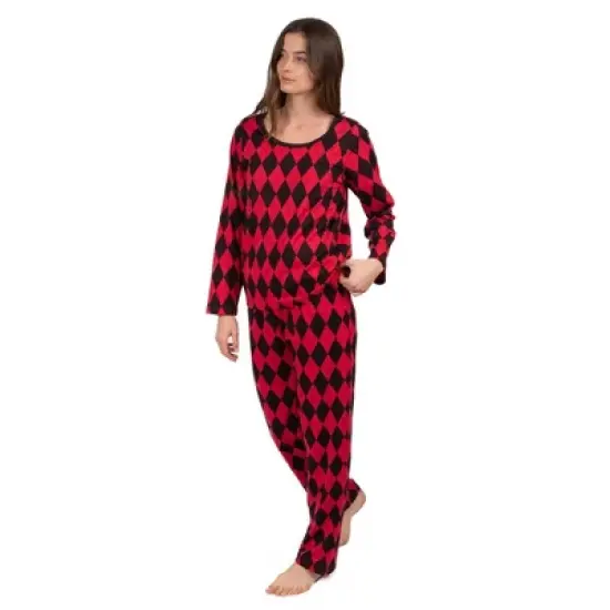 Leveret Womens Two Piece Cotton Argyle Christmas Pajamas image {7}