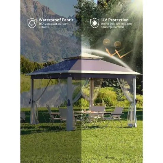 11x11 FT Heavy-Duty Outdoor Gazebo Pavilion - Double Roof w/ Mosquito Netting, All-Weather Metal Frame for Patio, Garden & Deck image {2}