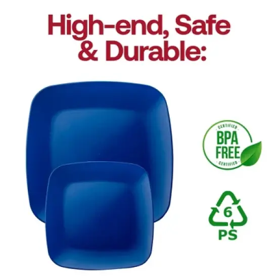 Smarty Had A Party 7.25" Blue Flat Rounded Square Plastic Salad Plates - 120 pcs image {4}
