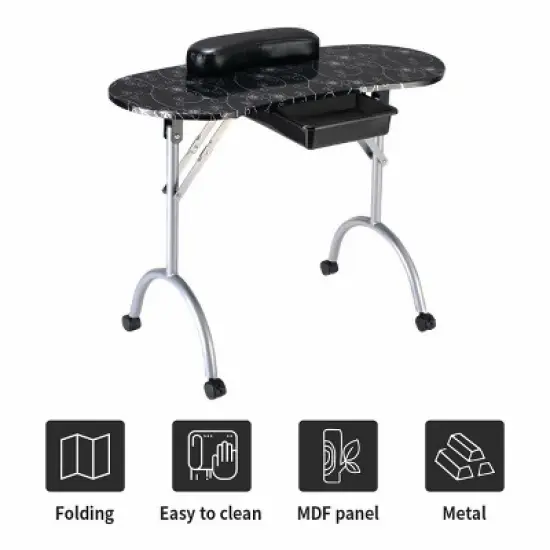 Costway Black Manicure Nail Table Portable Station Desk Spa Beauty Salon Equipment image {6}