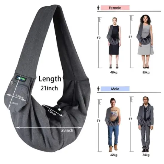 XJESPET & GOOPAWS: Comfy Pet Sling Bag - Grey - Carry Small Dogs image {4}