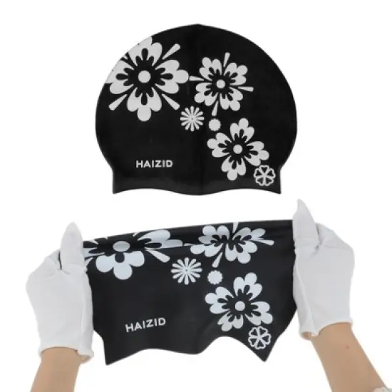 Unique Bargains Silicone Square Flower Pattern Waterproof Swim Cap 1 Pc image {4}