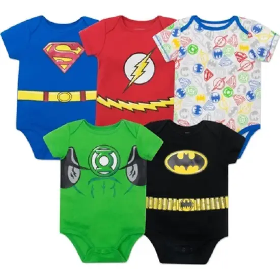 DC Comics Justice League Green Lantern The Flash Superman Baby 5 Pack Bodysuits Newborn to Infant image {9}