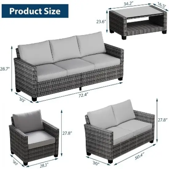 Patio Furniture Sets 6 Pieces, PE Wicker Modern Patio Conversation Set with Storage Cushions image {4}