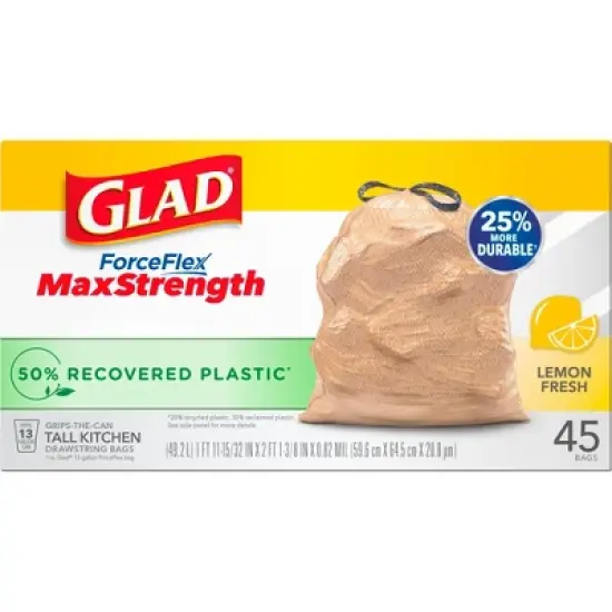 Glad ForceFlex MaxStrength Recovered Plastic Trash Bag - Lemon Fresh - 13 Gallon/45ct image {4}