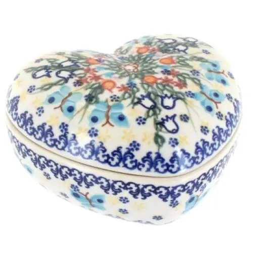 Blue Rose Polish Pottery 124 Vena Large Heart Box image {4}