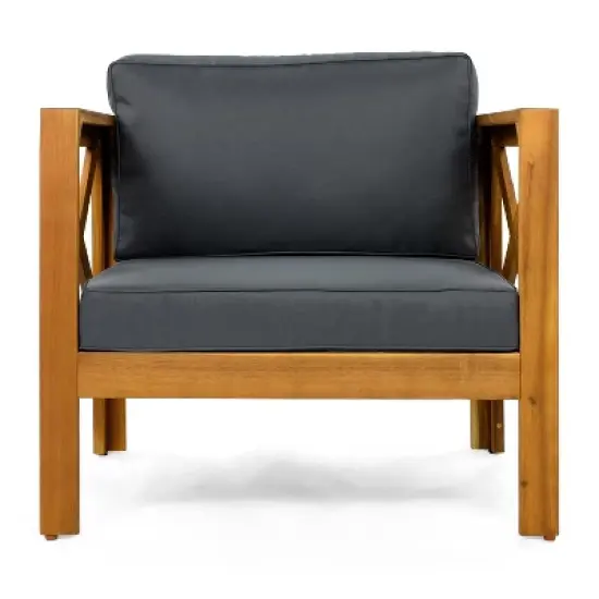 FIONECA Patio Conversation Set, 2 Acacia Wood Armchairs with Dark Grey Cushions & Side Table, Outdoor Leisure Set for Backyard, Lawn, Balcony image {10}