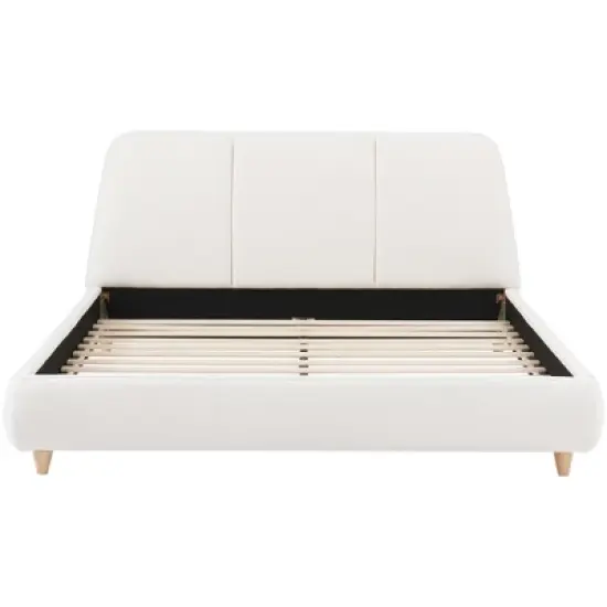 Christopher Knight Home Cletes Modern Wood and Metal Platform Bed with Upholstered Headboard image {6}