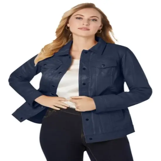 Jessica London Women&rsquo;s Plus Size Denim Style Leather Jacket image {3}