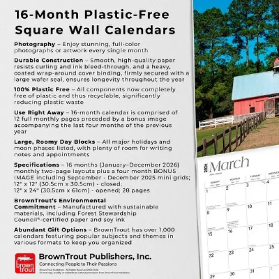 BrownTrout Georgia on My Mind 2026 12"x24" Hanging Square Wall Calendar Plastic-Free image {5}