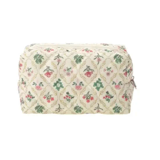 Unique Bargains Quilted Square Flower Makeup Bags Pink Green 1 Pc image {5}