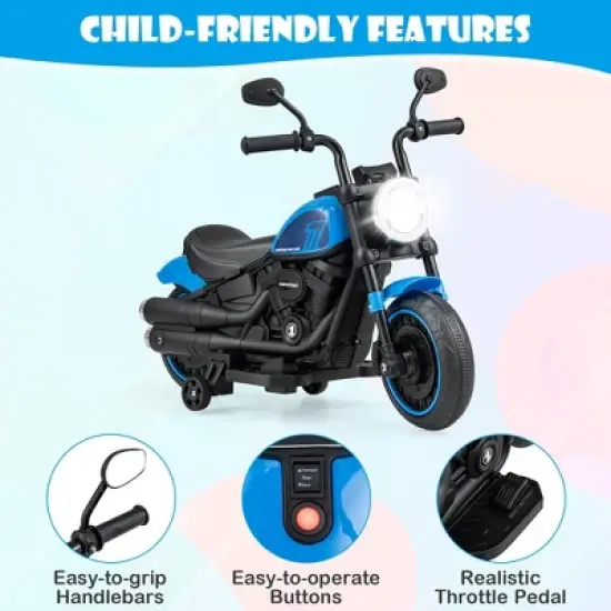 Costway 6V Kids Electric Motorcycle with Training Wheels LED Headlights Music Board Blue/Pink/Red image {5}