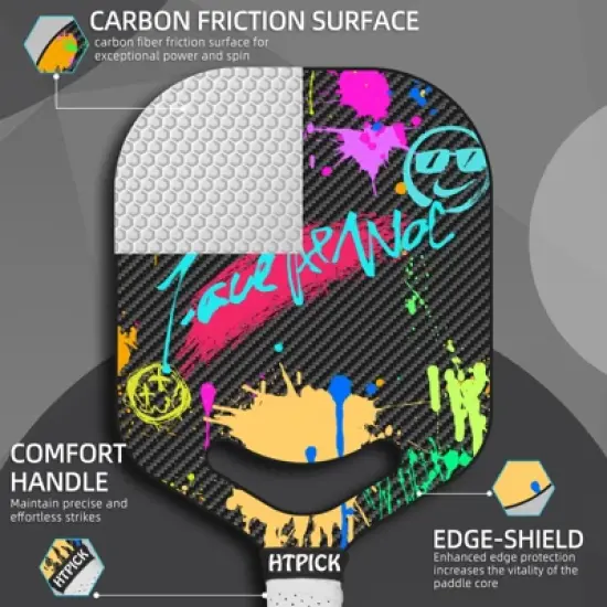 Aukfa Colorful graffiti Carbon Fiber Pickleball Paddle &ndash; Thermoformed One-Piece Design with UV Printed Matte Surface & 16mm Polypropylene Core image {4}