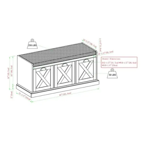 Farmhouse 40" 3 Drawer Storage Bench with Cushion - Saracina Home image {8}