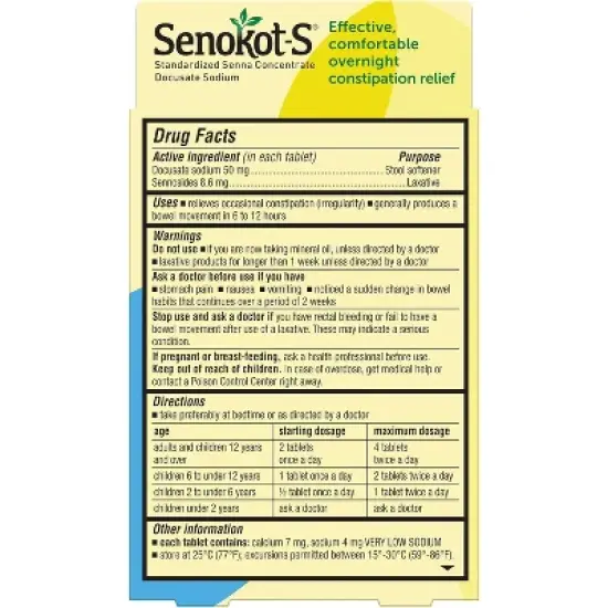 Senokot-S Natural Vegetable Laxative Ingredient Plus Stool Softener Tablets image {1}