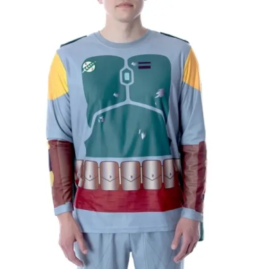 Star Wars Men's Boba Fett Costume Shirt And Pants Pajama Set With Cape Grey image {1}