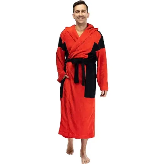 Marvel Deadpool Adult Men's Costume Fleece Robe Bathrobe Red image {1}