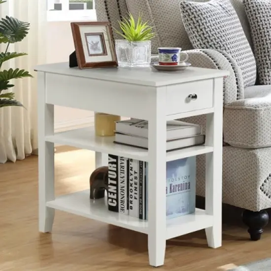 Costway 3 Tier Nightstand Bedside Table Sofa Side End Table w/Double Shelves Drawer image {2}
